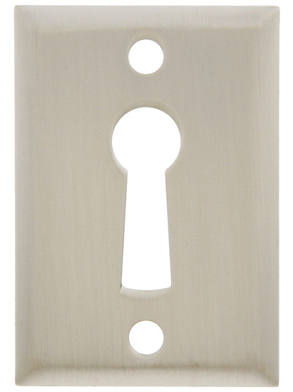 Rectangular Stamped Brass Keyhole Cover - 1 11/16 inch x 1 3/16 inch in Satin Nickel.